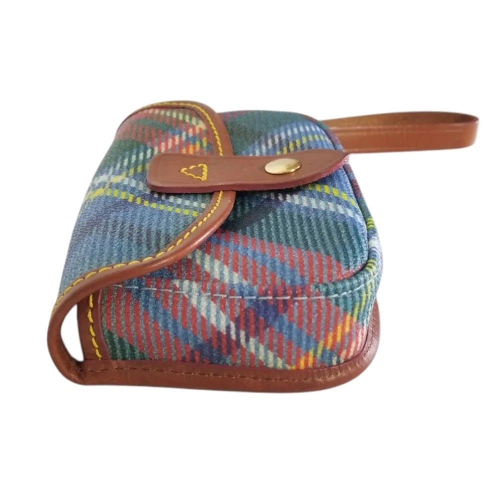 DOONEY & BOURKE Tartan Plaid Canvas And Leather Front Flap Wristlet Made In USA